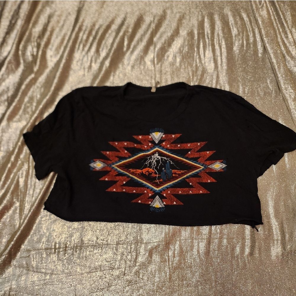 Emma & Sam Black Crop Top with Graphic Design